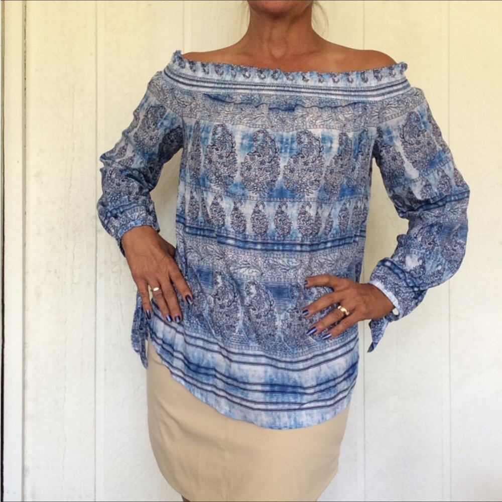 BEACH LUNCH LOUNGE BOHO OFF THE SHOULDER TOP SMALL